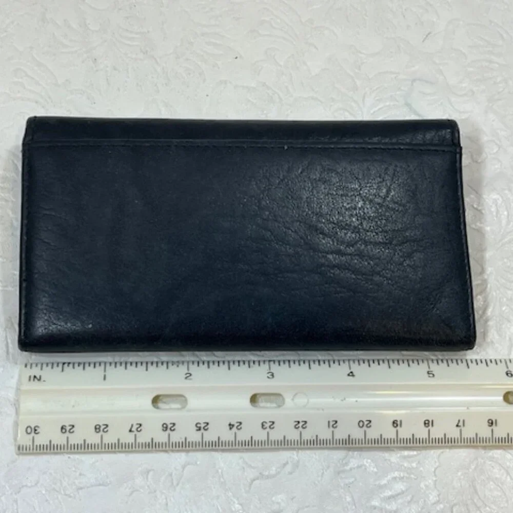 VTG Buxton Black Cowhide Leather Trifold Wallet Credit Card Slots 5.5